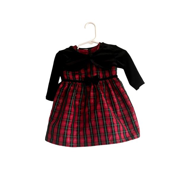 George Girls 6-9 month Dress Red Green Plaid Winter Christmas Black Shawl - Picture 1 of 6